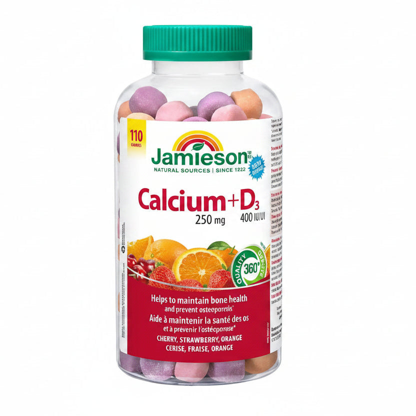 Gomas de Cálcio Jamieson 250mg + D3 400 UI Saúde Óssea em 110 un