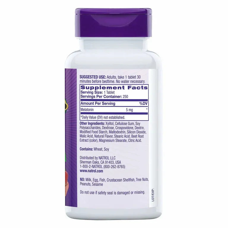 Natrol Melatonina 5Mg 250 Tab. Dissolução Rápida Sabor Morango