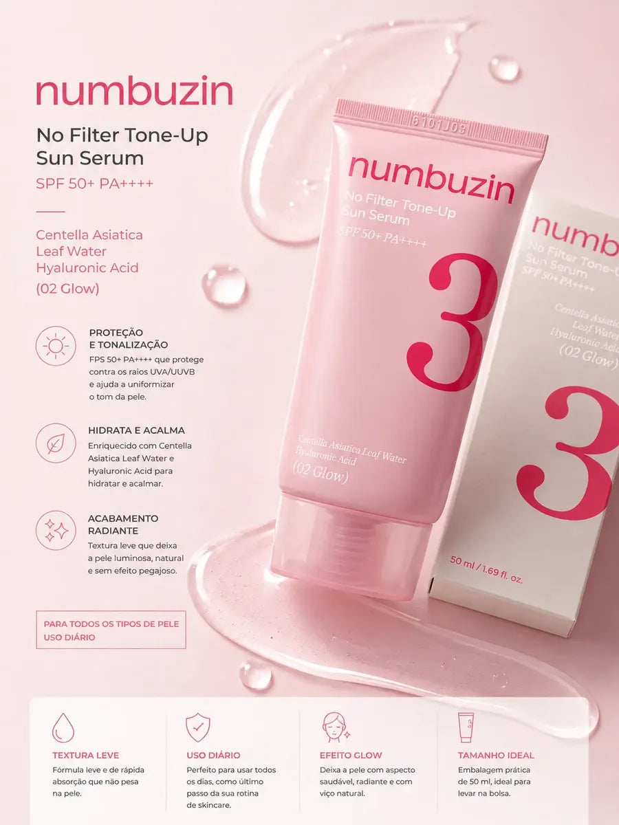 Protetor Solar Numbuzin No.3 No Filter Tone-Up 02 Glow 50 ml