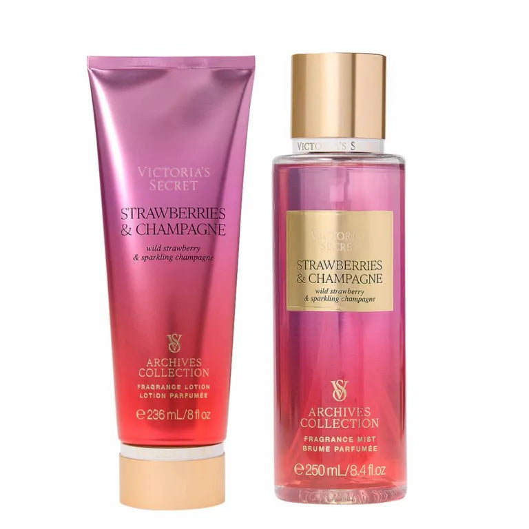Kit Victorias Secret Body Splash + Hidratante Morangos Champanhe