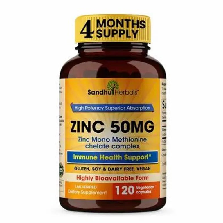 Suplemento SANDHUHERBALS Zinc 50 mg 120 cápsulas vegetarianas